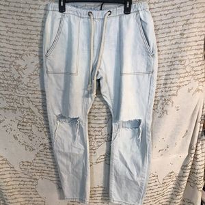 ONE TEASPOON Shabbies Jeans Size M Relaxed Drawstring Busted Knee Light Wash.  C